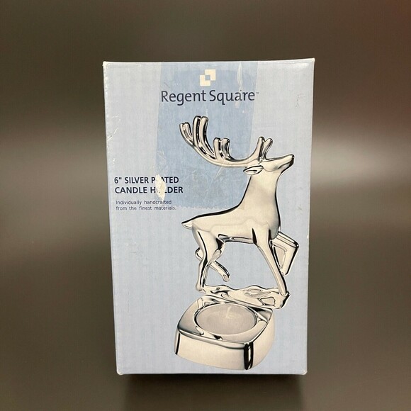 Harvey Lewis Designs Regent Square 6" Silver Plated Votive Candle Holder Deer - Picture 10 of 12